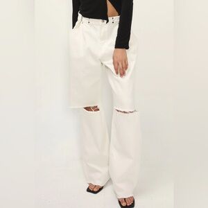 NWT Storets Vera Slash White denim Cutout Jeans baggy boyfriend oversized S M